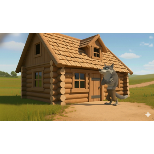 Con sói đã làm gì với ngôi nhà rơm và gỗ ?